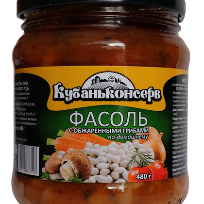 Фасоль с обжаренными грибами по-домашнему